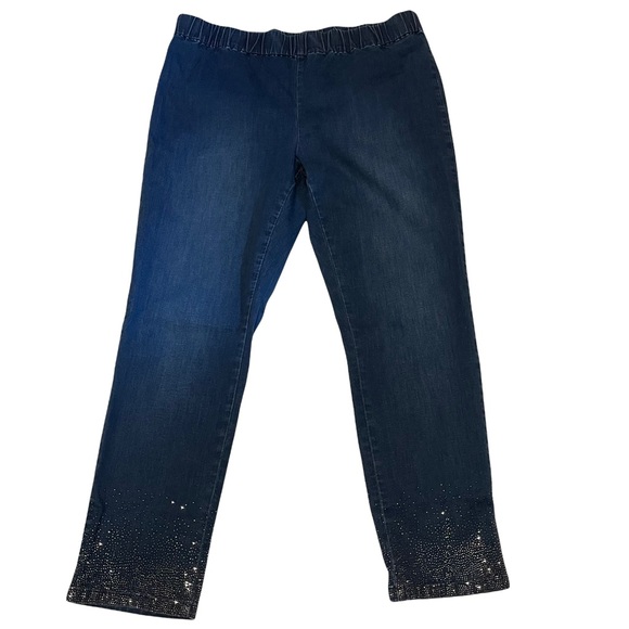 Soft Surroundings Dazzle Crop Jeans 1X Pull On Rhinestone Embellished - Picture 2 of 13